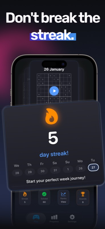 Daily streak tracking with weekly calendar view